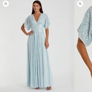 Mac Duggal Light Blue Sequin Maxi Dress